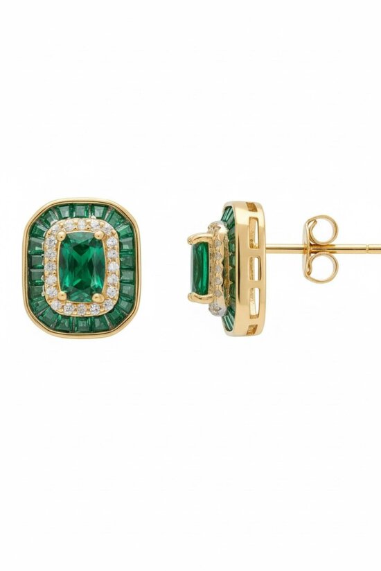 Latelita Great Gatsby Stud Earrings Emerald Gold