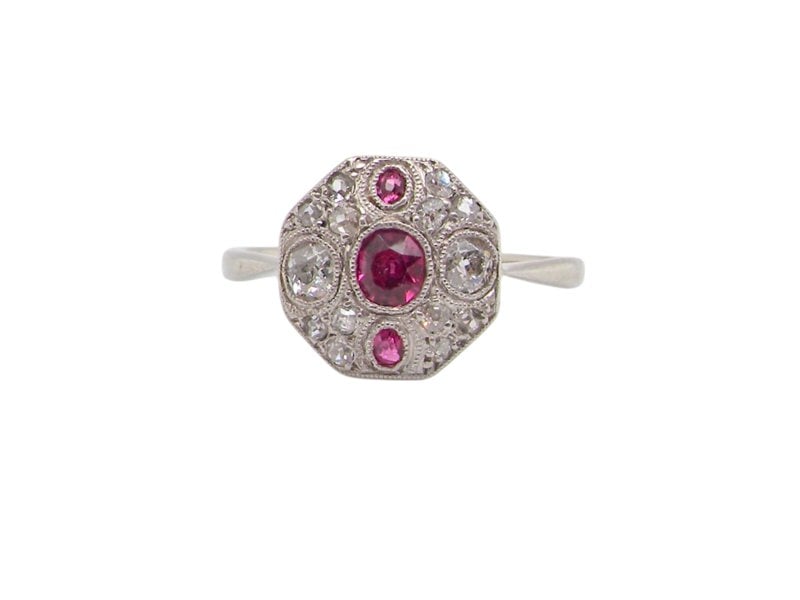 Vintage Tom A fine Art Deco Ruby and Diamond ring