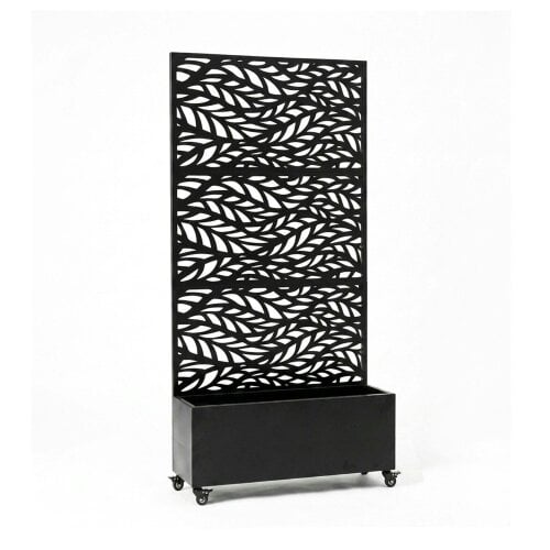 Nicoman Metal Indoor/Outdoor Privacy Screen with Plant Pot - Leaf - Black