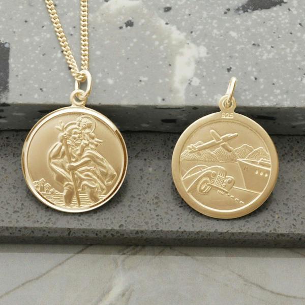 Christopher James of London 9ct Yellow Gold Plated Round Reversible St Christopher Pendant With Optional Chain