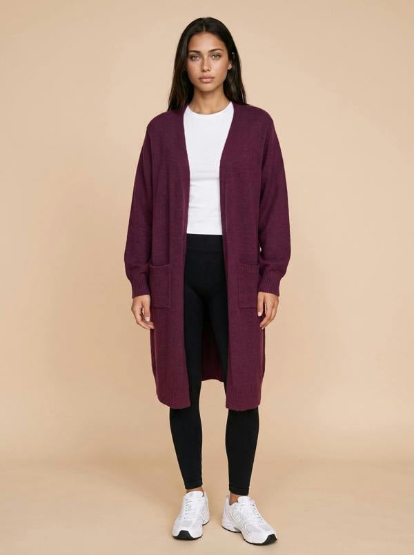 Urban Bliss Longline Patch Pocket Cardigan Burg