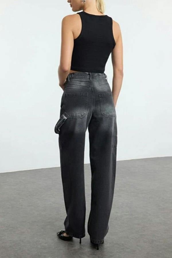 WOVCOR High Waist Carpenter Loose Baggy Jeans
