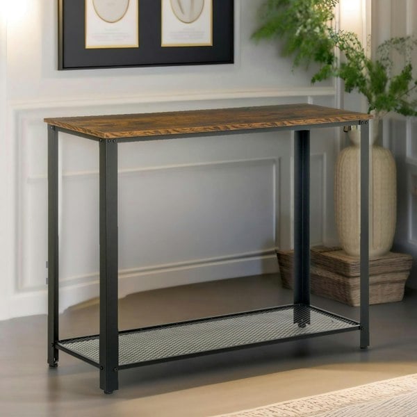 Rafaelo Mobilia Industrial Rustic Console Table With 2 Shelves