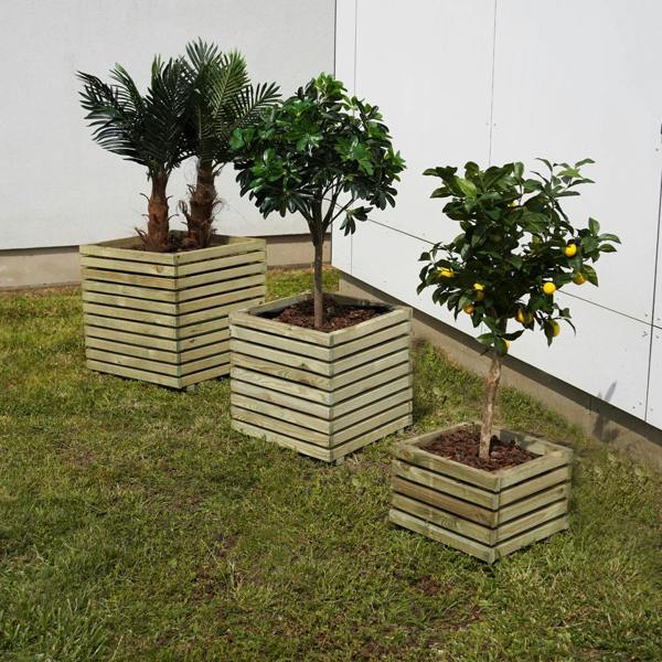 Cerland Kub Square Slatted Planter 40cm x 40cm 30L Modern Square Wooden Planter