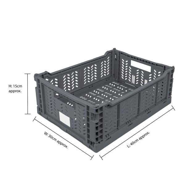 JVL STACKIT - Plastic Foldable Storage Crate - 14.5L - Grey