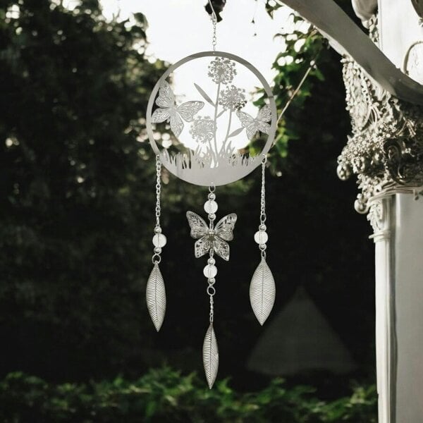 EDH Door Hardware Butterfly Stainless Steel Hanging Dreamcatcher – 59cm x 18cm | Elegant Wind Spinner for Indoor & Outdoor Use