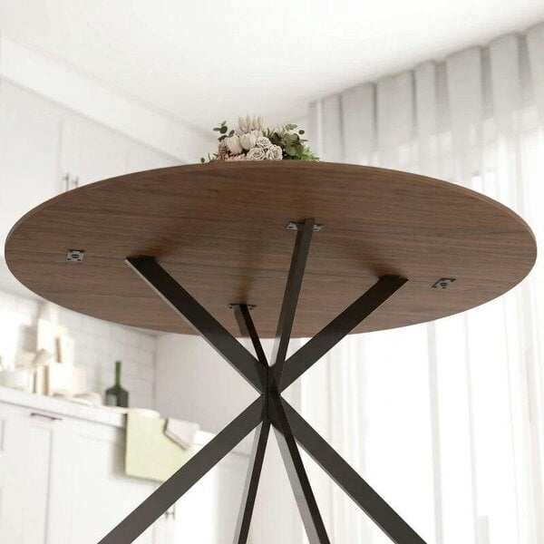 Dining Table for 4, 120 cm Industrial Kitchen Table with Wood Effect Tabletop and Steel Legs, Brown