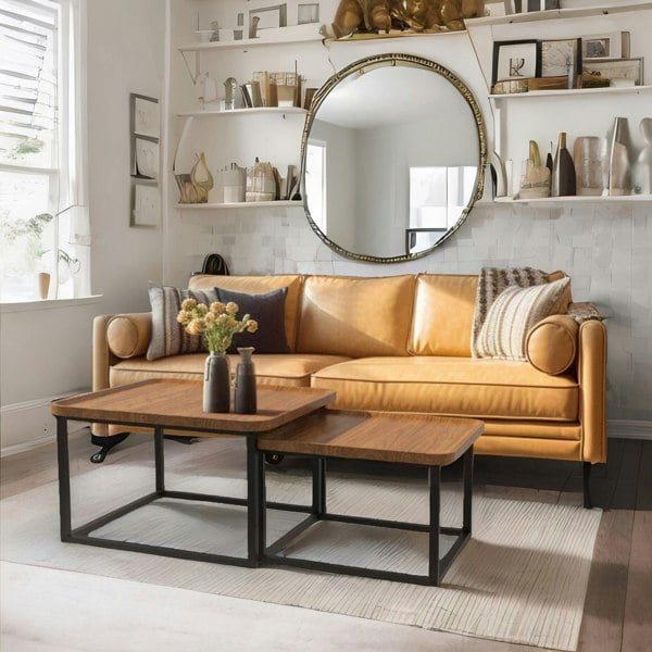 Rafaelo Mobilia 2PC Industrial Square Nesting Coffee Tables Rustic Brown