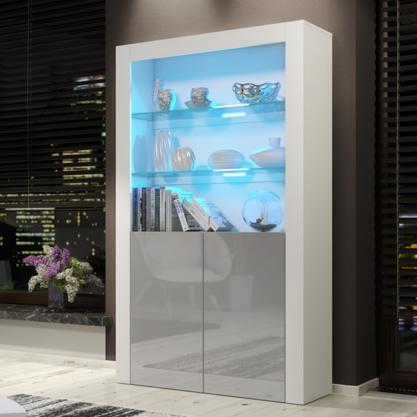 Mex Furniture Premium 170cm Cabinet Sideboard with High Gloss Doors and Free LED Lights Display