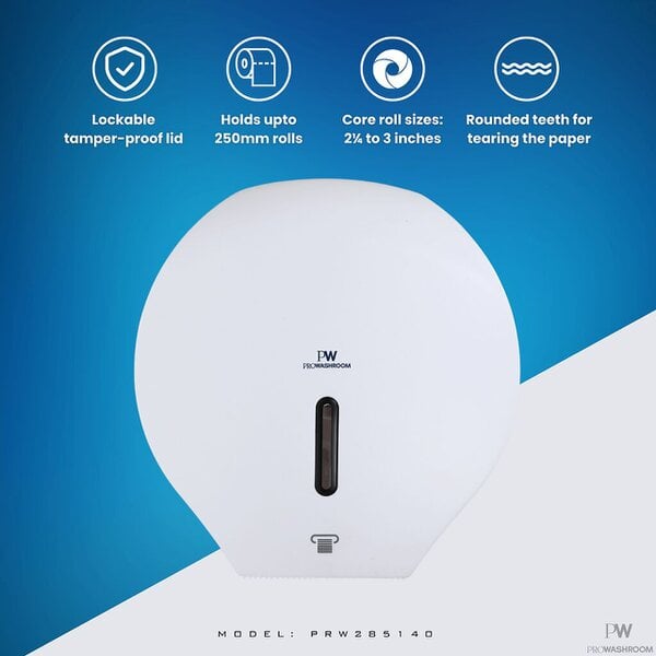 ProWashroom Pro Washroom Jumbo Toilet Roll Dispenser Wall-Mounted, Lockable, ABS Durable White Matte Finish