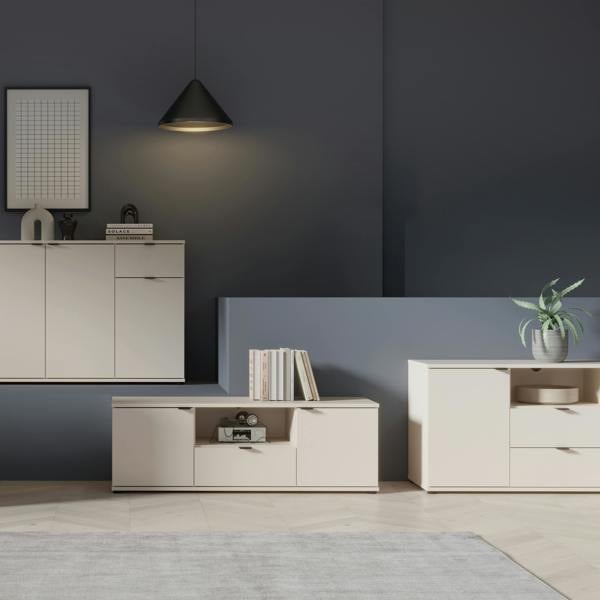 Furniture To Go Ganymede Wide TV Unit with Open Shelving, 2 Drawers & 2 Doors in Sand