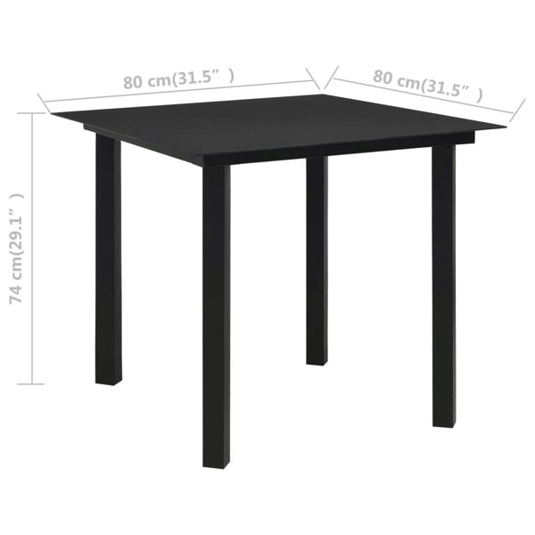 Berkfield Garden Dining Table Black 80x80x74 cm Steel and Glass