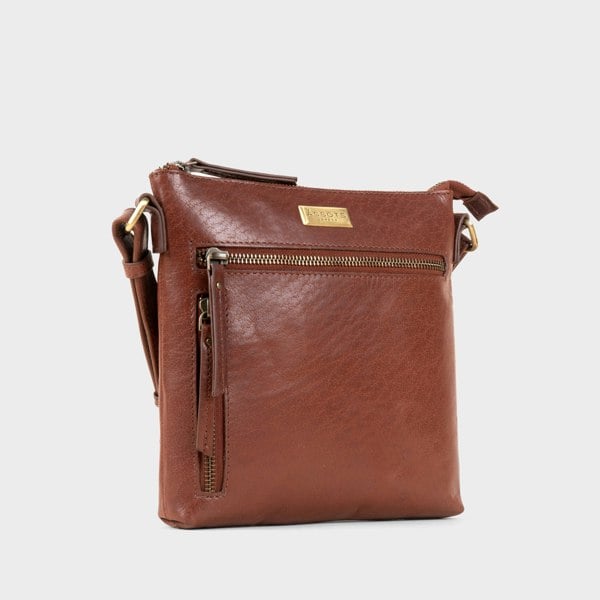 Assots London 'RUE' Brown Polished VT Real Leather Crossbody Bag