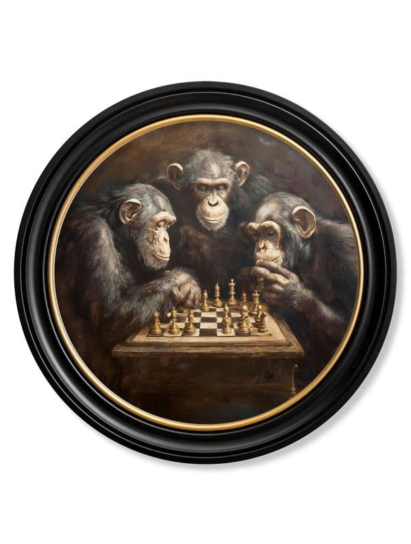 Exceptional Art The Chess-Playing Chimps - Oxford Round Frame