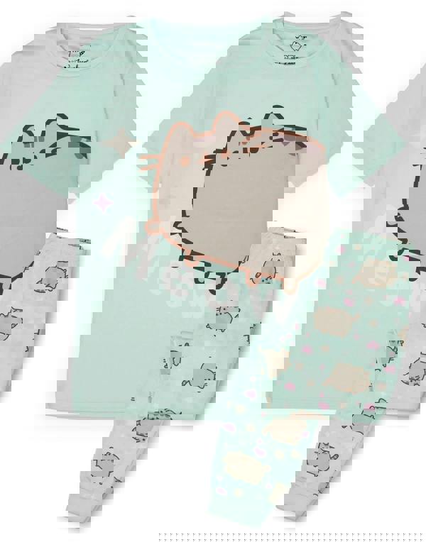 Pusheen Girls Green Meow Short Sleeve Long Leg Pyjama Set