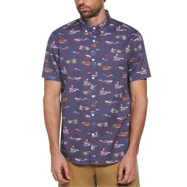 Original Penguin Mens All-Over Print Regular Shirt - Blue Indigo - 