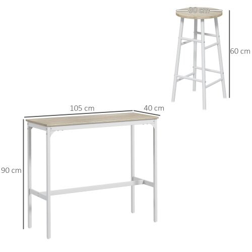 Wyld Haus Faro Wooden Oak 3 Piece Industrial Bar Table And Stool Set