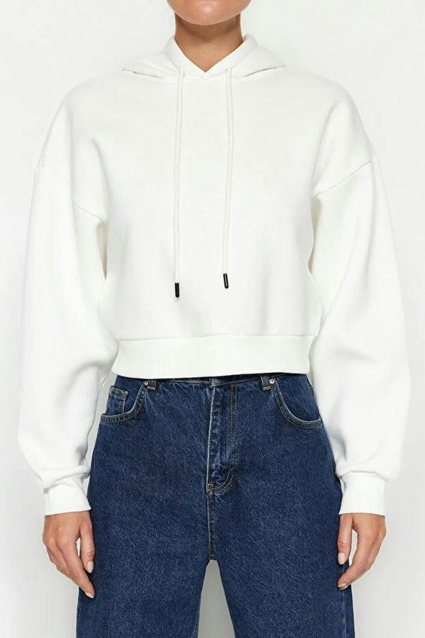 WOVCOR Basic Crop Knit Sweatshirt with Hood