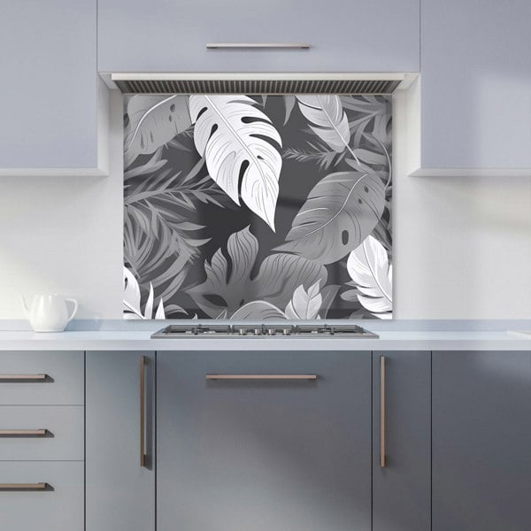 Warren Reed - Designer Black White Tropical Leaves Kitchen Splashback