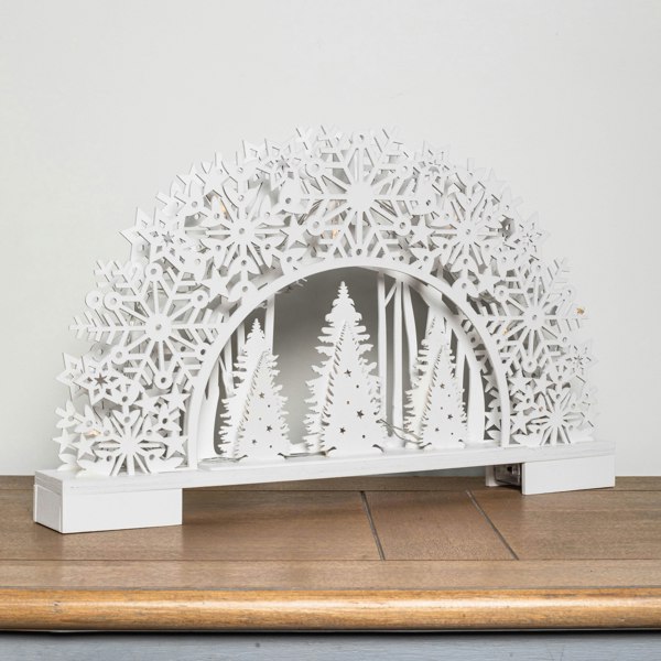 Samuel Alexander 45cm Battery Operated White Wooden Snowflake Arch & Christmas Trees with 10 Warm White LEDs