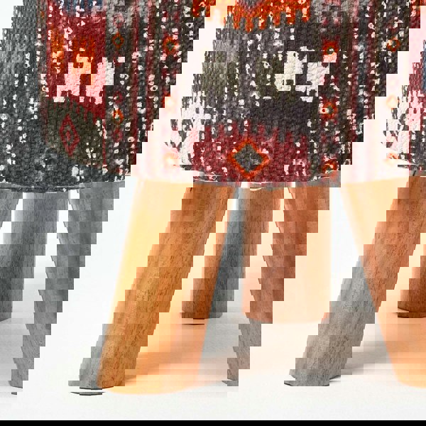 HOMESCAPES Tall Kilim Footstool with Wooden Legs - 32 x 32 x 42 cm