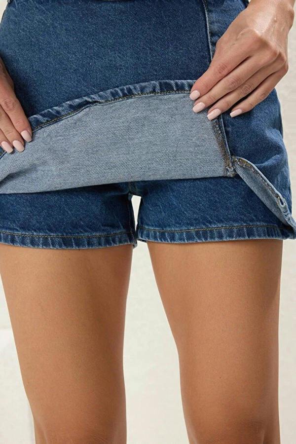 WOVCOR Denim Short Skirt with Slit