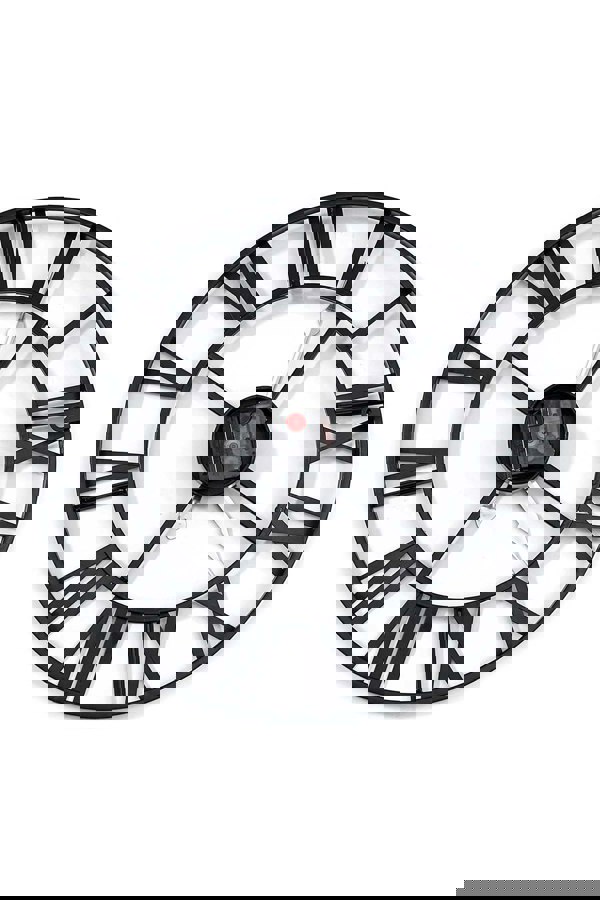 Living and Home 40cm Dia Black Round Roman Numeral Skeleton Metal Wall Clock