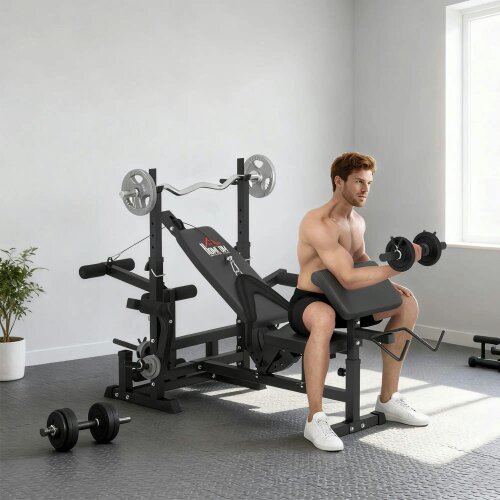 Bobobiy Weight Bench, 6 in 1 Adjustable Bench Press with Leg Extension, Multi-Function Home Gym Equipment for Strength Training Weightlifting