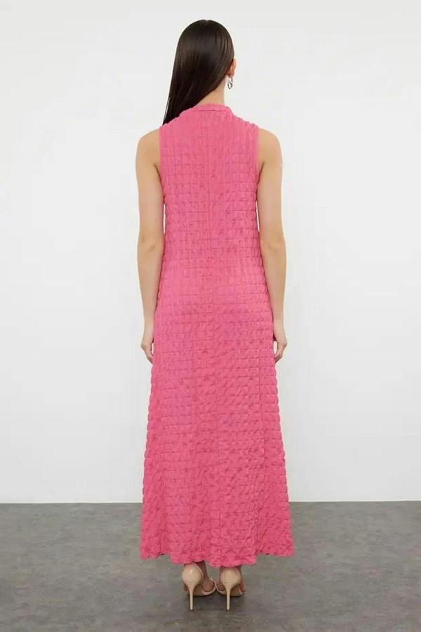 WOVCOR Plain Textured A-Line Neckline Textured Maxi Dress