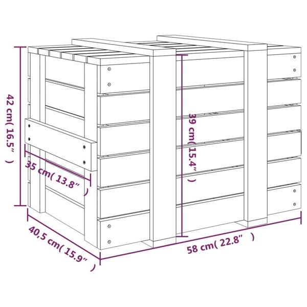 Berkfield Storage Box 58x40.5x42 cm Solid Wood Pine