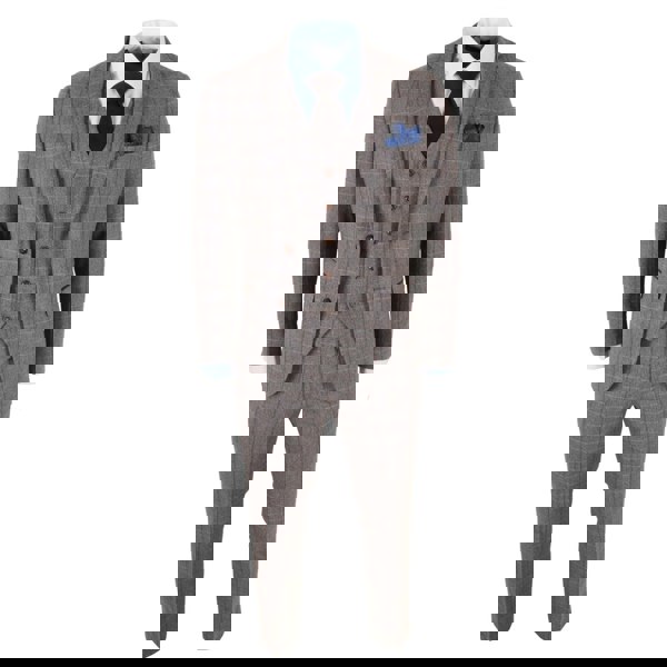 Paul Andrew Harris - Men's Brown 3 Piece Herringbone Check Tweed Suit