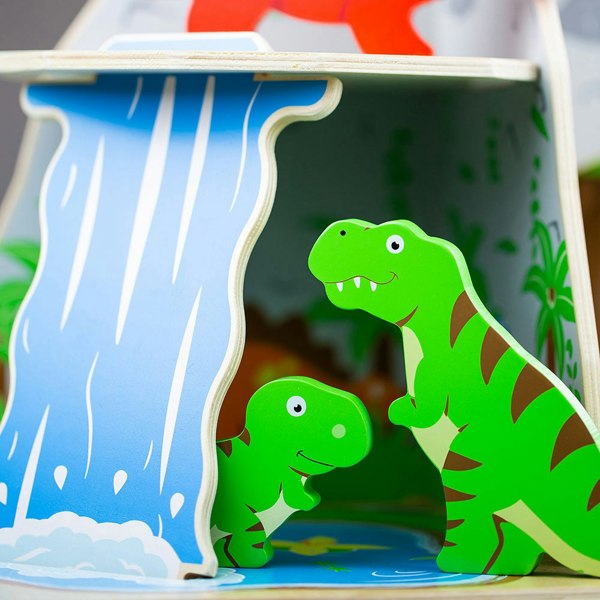 Bigjigs Toys Wooden Dinosaur Island Playset, Features 8 Dinosaurs, A Waterfall & More