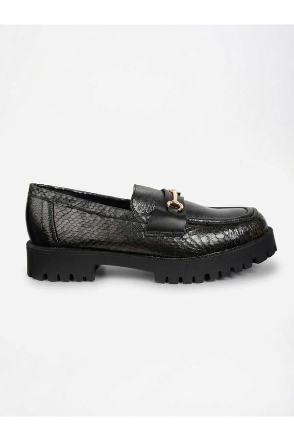 Poppy Snakeskin Chunky Loafers - Black