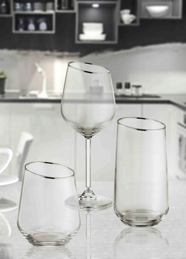 Rozi Gina Collection Silver Slanted Highball Glasses (Set of 6)