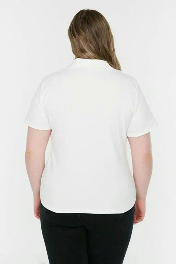 WOVCOR Polo Collar Body-Fitting Ribbed Knit Blouse