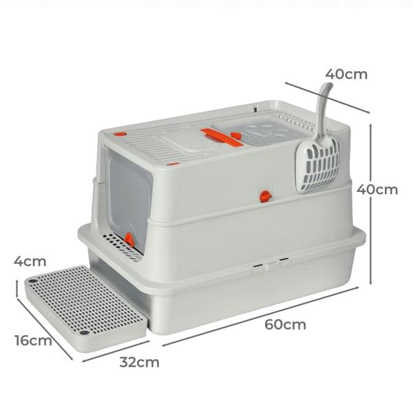 Skylos Stainless Steel Cats Litter Box Hooded High Enclosed Large Kitty Toilet