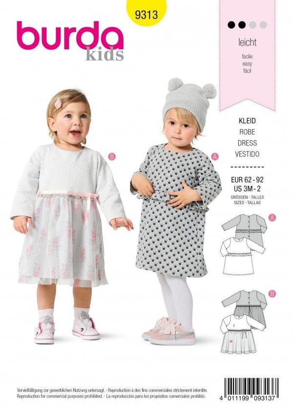 Burda Sewing Pattern 9313 Dresses For Babies and Kids, 62 to 92 - Easy