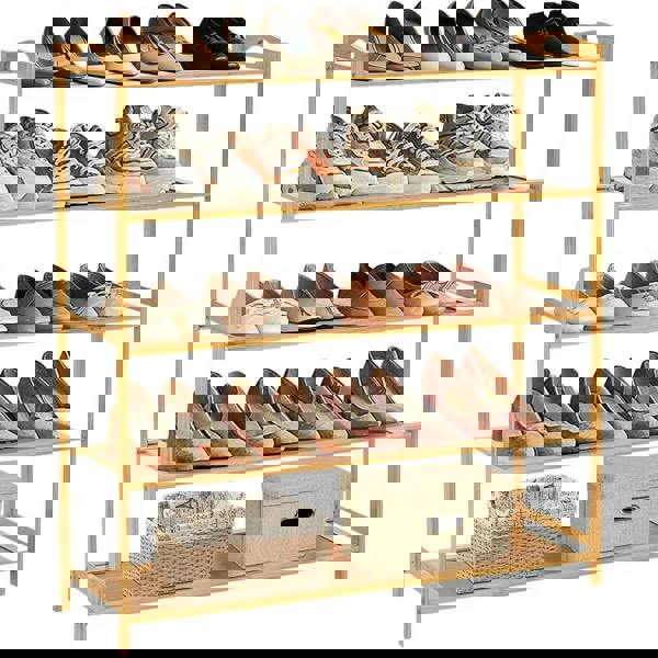 MANTRARAJ 4-Tier Bamboo Shoe Rack Storage Shelf Wooden Storage Shelves Plants Shoe Storage Organizer