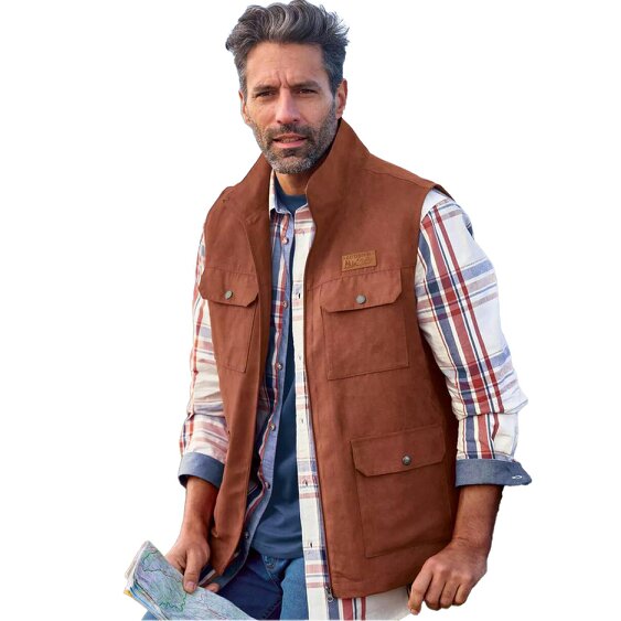 Atlas For Men Mens Multi Pocket Gilet - Terracotta - L - Terracotta - 100% Polyester