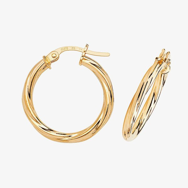 T. H. Baker 9ct Yellow Gold 15mm Textured Hoop Earrings ER349