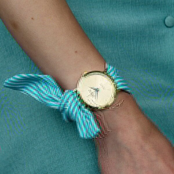 The Colourful Aura Brown Stripe Cloth Changeable Cotton Tie Knot Strap Geneva Boho Wristwatch - Green