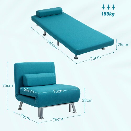 Wyld Haus Rekele Linen Dark Blue Single Sleeper Chair