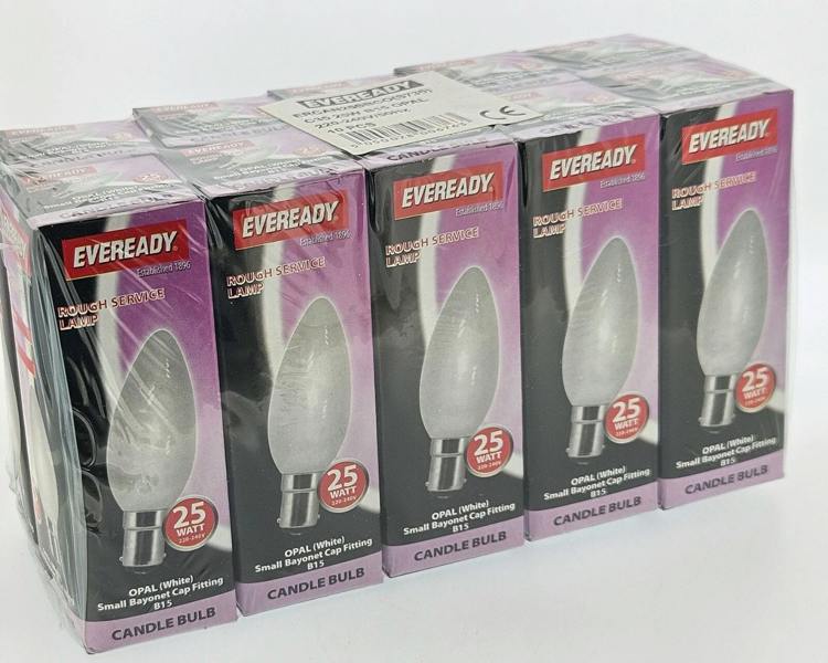 Eveready 10 x 25W SBC B15 Opal Candle Light Bulbs