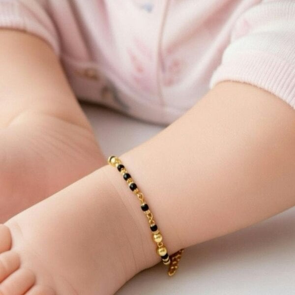 The Colourful Aura Gold Plated Three Ball Black Bead Kids Nazar Bracelet