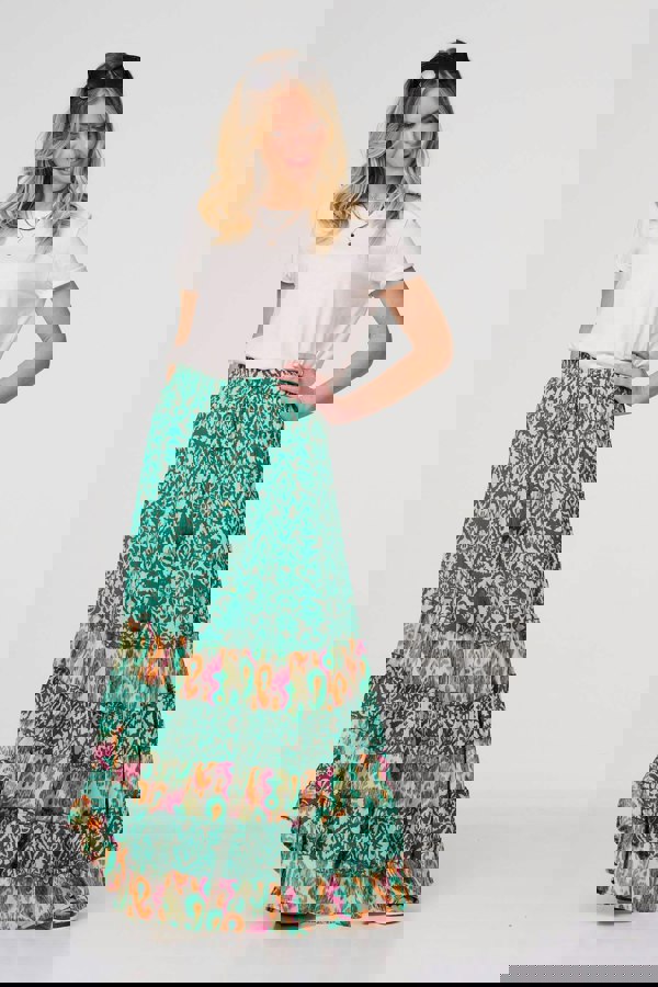 Green | Patchwork High Waist Maxi Skirt