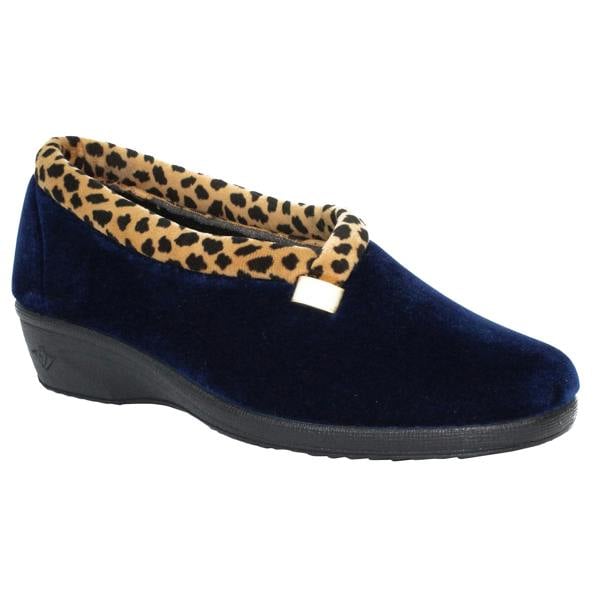 Lunar Womens/Ladies Paloma Leopard Print Slippers - Navy