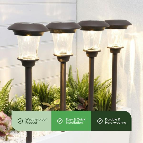 Gardenwize Pack of 4 Solar Stake Lights – Metal Pathway LED Lights
