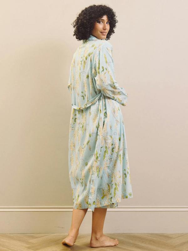 Their Nibs Pale Blue Wisteria Cotton Grandpa Dressing Gown