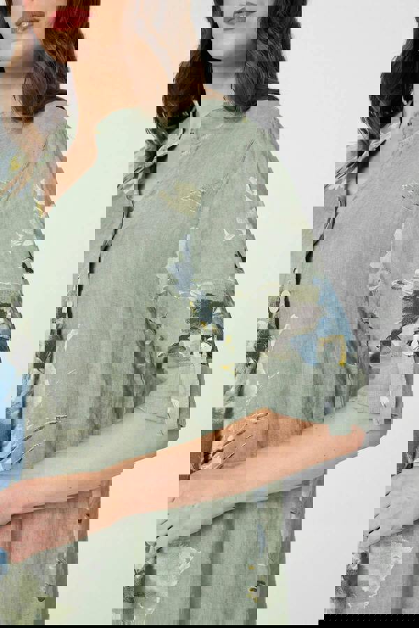 Sage | Floral Relaxed Turn-Up Sleeve Blouse
