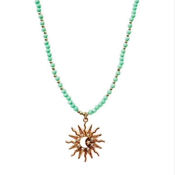 Luxe Tones Riri Turquoise Beaded Boho Sun And Moon Pendant Necklace
